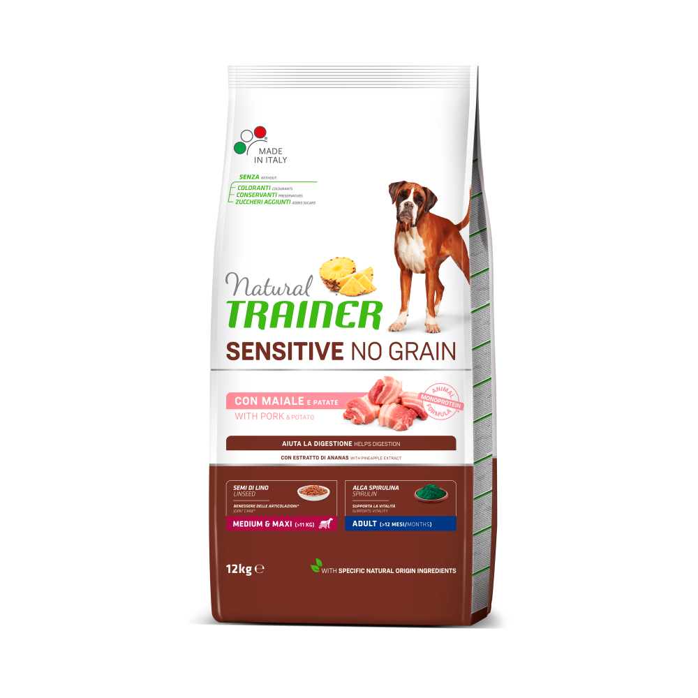 Natural Trainer Sensitive No Grain Adult Medium Maxi con Maiale e Patate