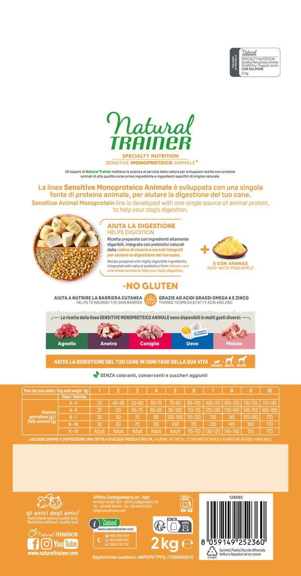 Natural Trainer Sensitive No Gluten Puppy e Junior Small e Toy con Salmone e Cereali Integrali