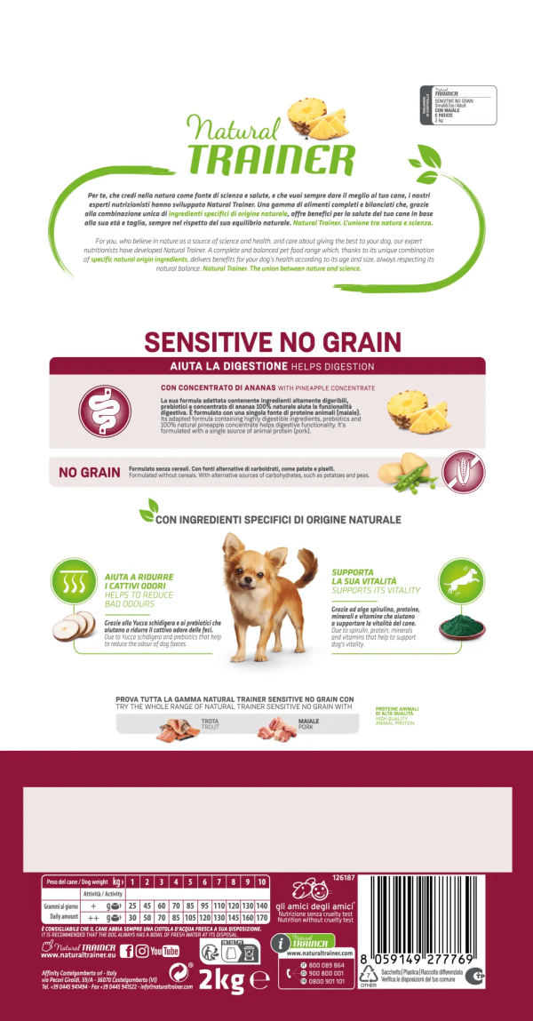 Natural Trainer Sensitive No Grain Adult Small Mini con Maiale e Patate