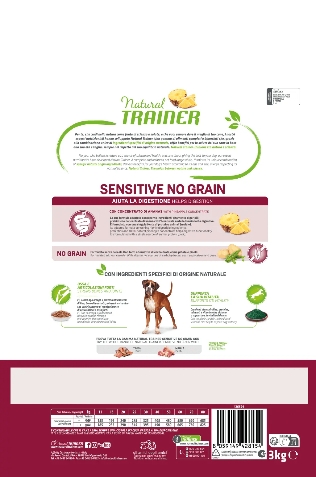 Natural Trainer Sensitive No Grain Adult Medium Maxi con Maiale e Patate