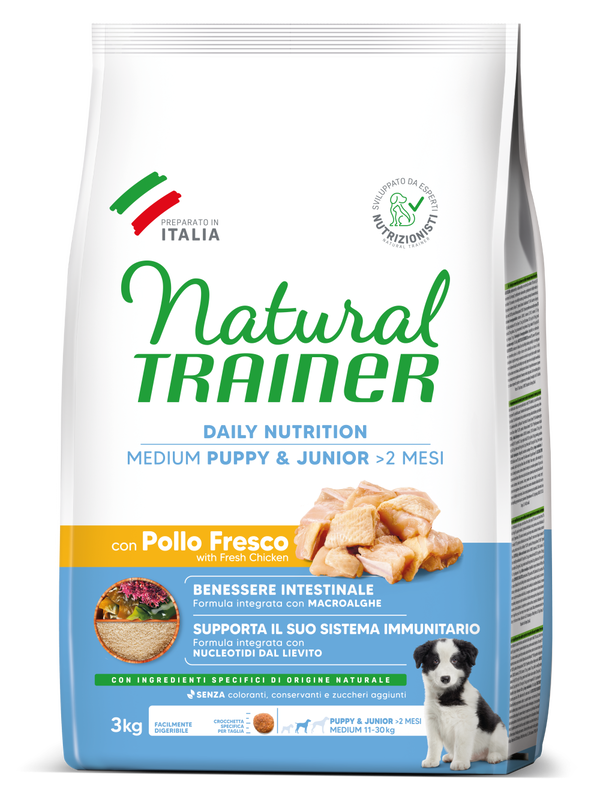 Natural Trainer Puppy Junior Medium con Pollo Fresco e Riso