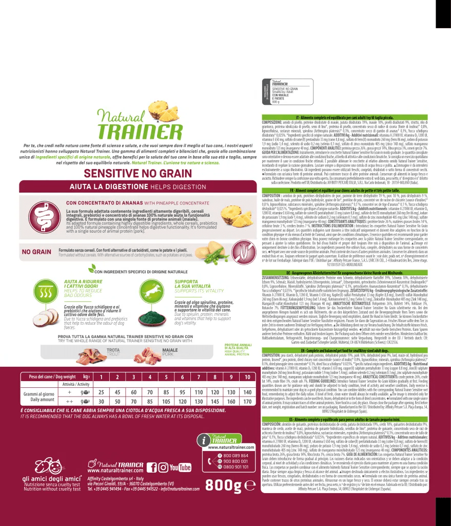 Natural Trainer Sensitive No Grain Adult Small Mini con Maiale e Patate