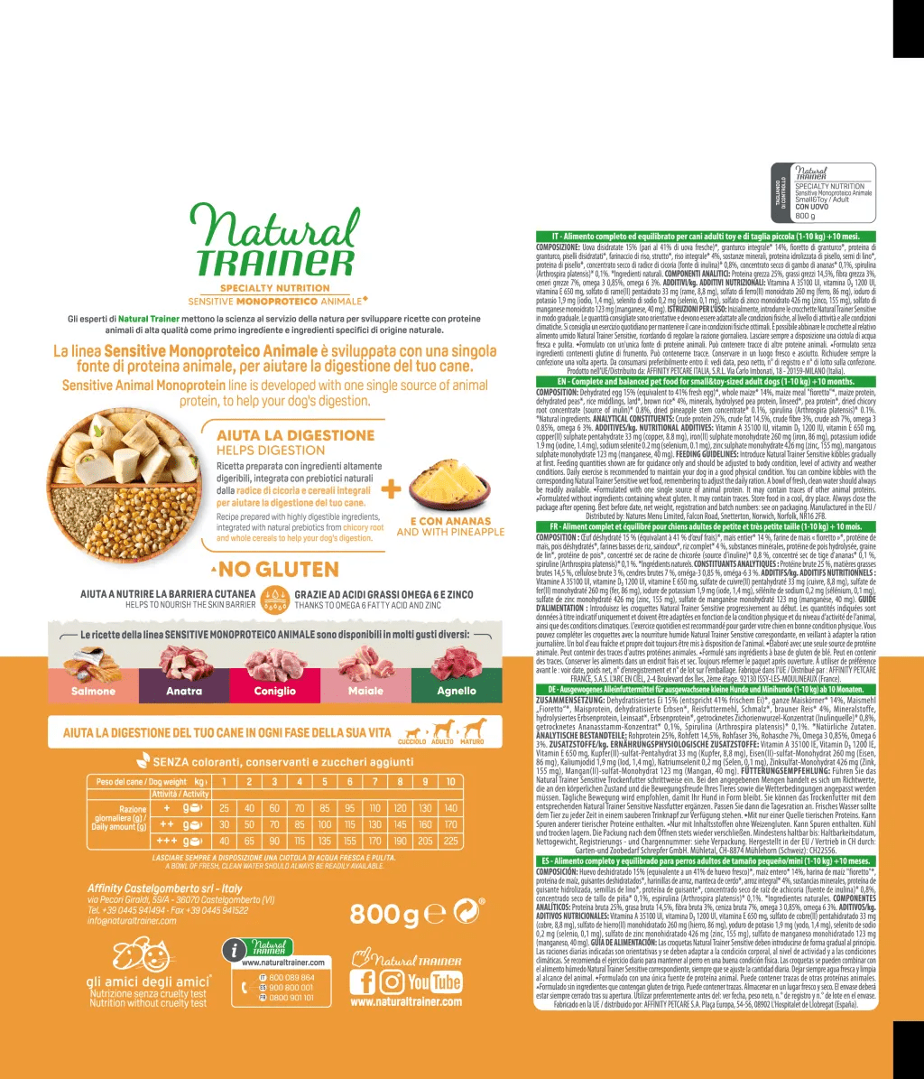 Natural Trainer Sensitive No Gluten Adult Small Toy con Uovo e Cereali Integrali