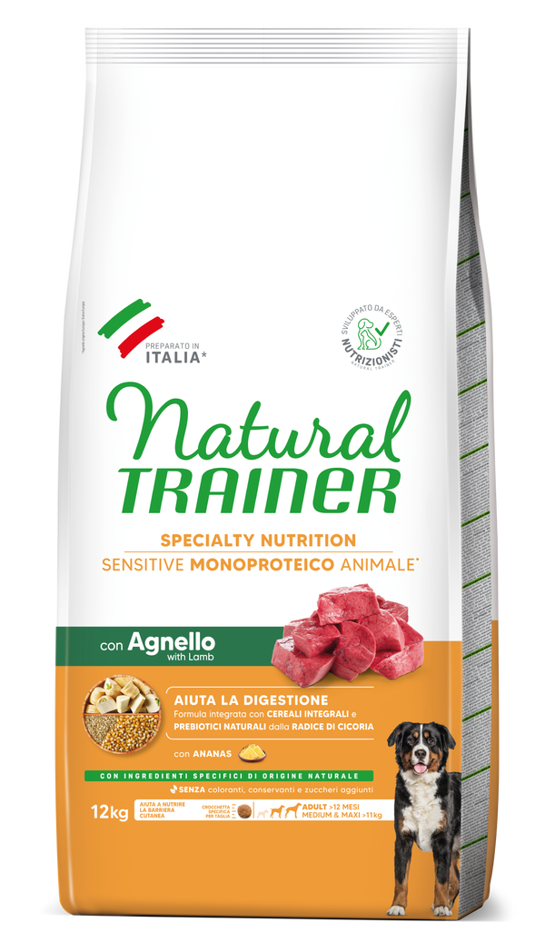 Natural Trainer Sensitive No Gluten Adult Medium Maxi con Agnello e Cereali Integrali