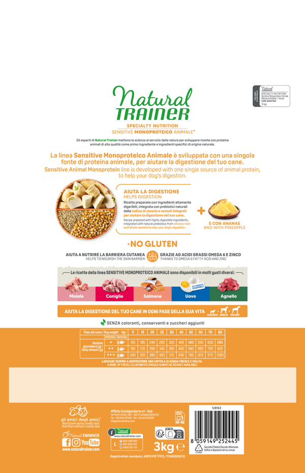 Natural Trainer Sensitive No Gluten Adult Medium Maxi con Anatra e Cereali Integrali