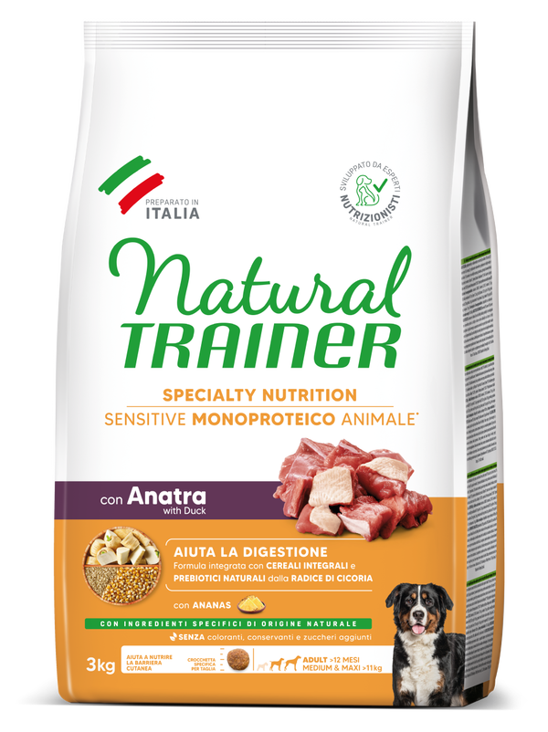 Natural Trainer Sensitive No Gluten Adult Medium Maxi con Anatra e Cereali Integrali