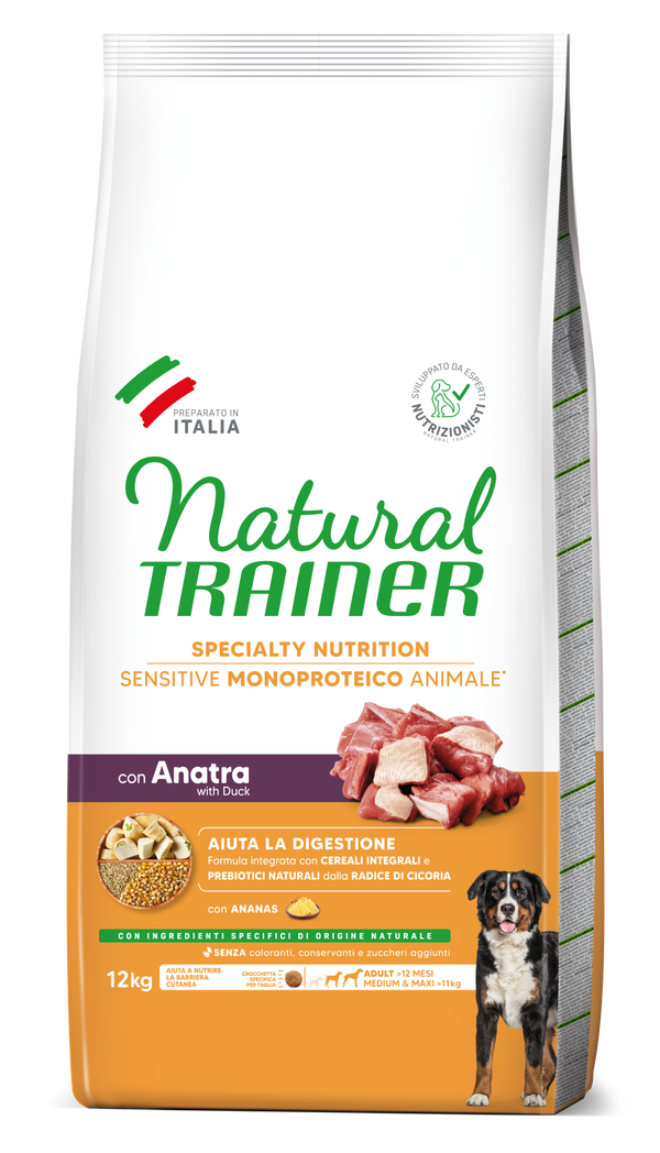 Natural Trainer Sensitive No Gluten Adult Medium Maxi con Anatra e Cereali Integrali