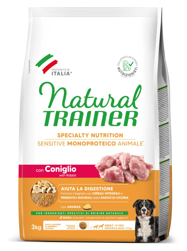Natural Trainer Sensitive No Gluten Adult Medium Maxi con Coniglio e Cereali Integrali