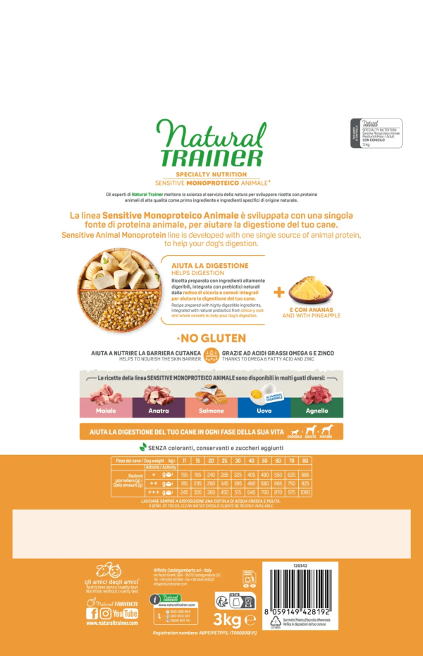 Natural Trainer Sensitive No Gluten Adult Medium Maxi con Coniglio e Cereali Integrali