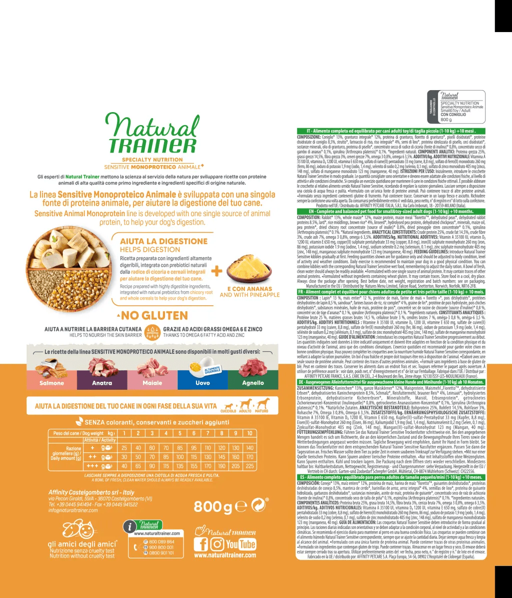 Natural Trainer Sensitive No Gluten Adult Small Toy con Coniglio e Cereali Integrali