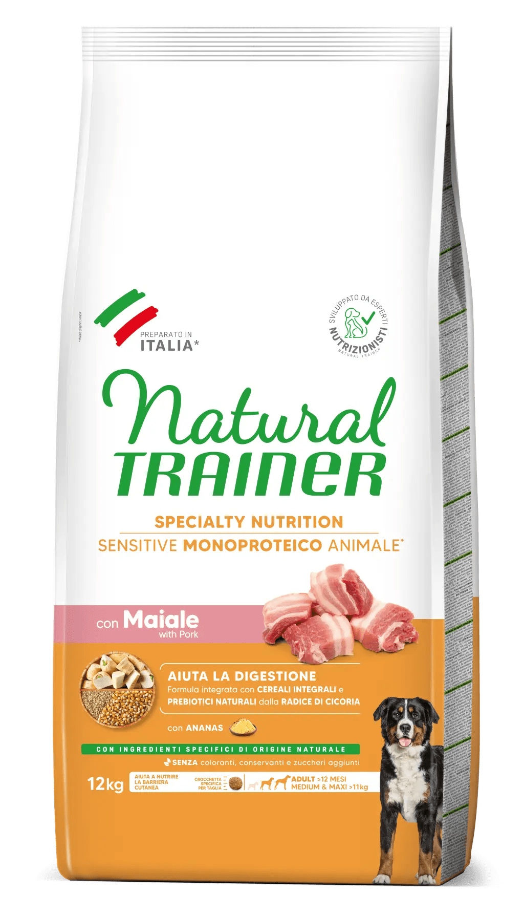 Natural Trainer Sensitive No Gluten Adult Medium Maxi con Maiale e Cereali Integrali