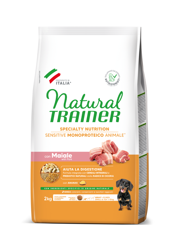 Natural Trainer Sensitive No Gluten Adult Small Toy con Maiale e Cereali Integrali