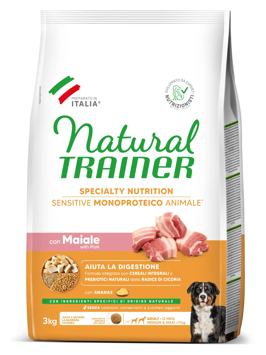 Natural Trainer Sensitive No Gluten Adult Medium Maxi con Maiale e Cereali Integrali