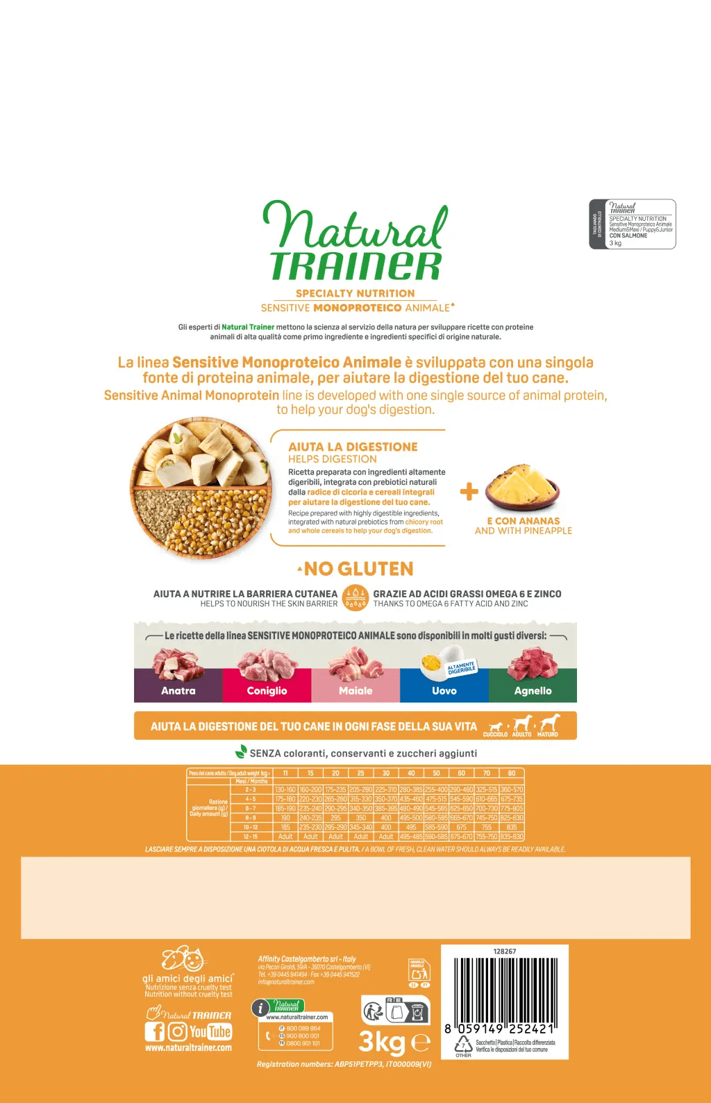 Natural Trainer Sensitive No Gluten Puppy e Junior Medium Maxi con Salmone e Cereali Integrali