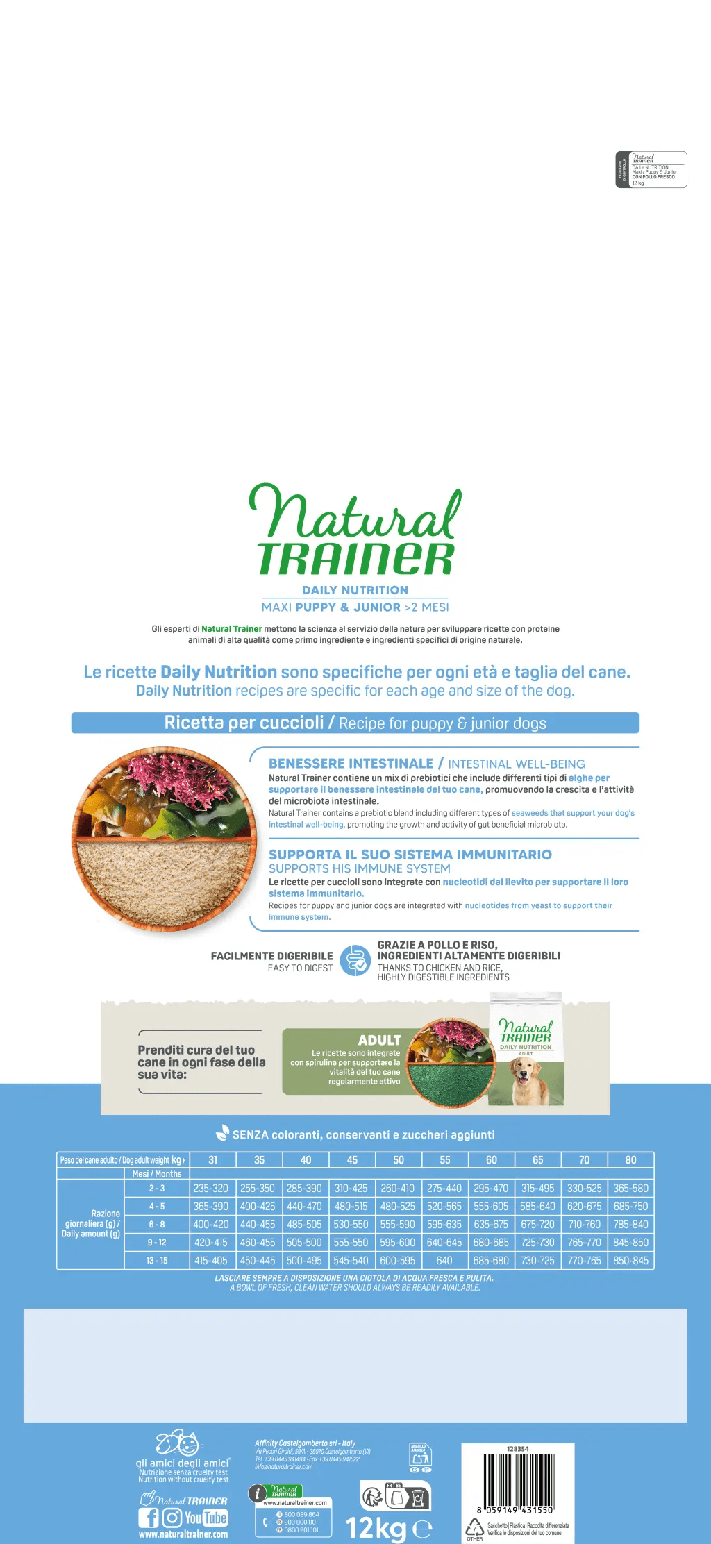 Natural Trainer Puppy e Junior Maxi con Pollo Fresco e Riso