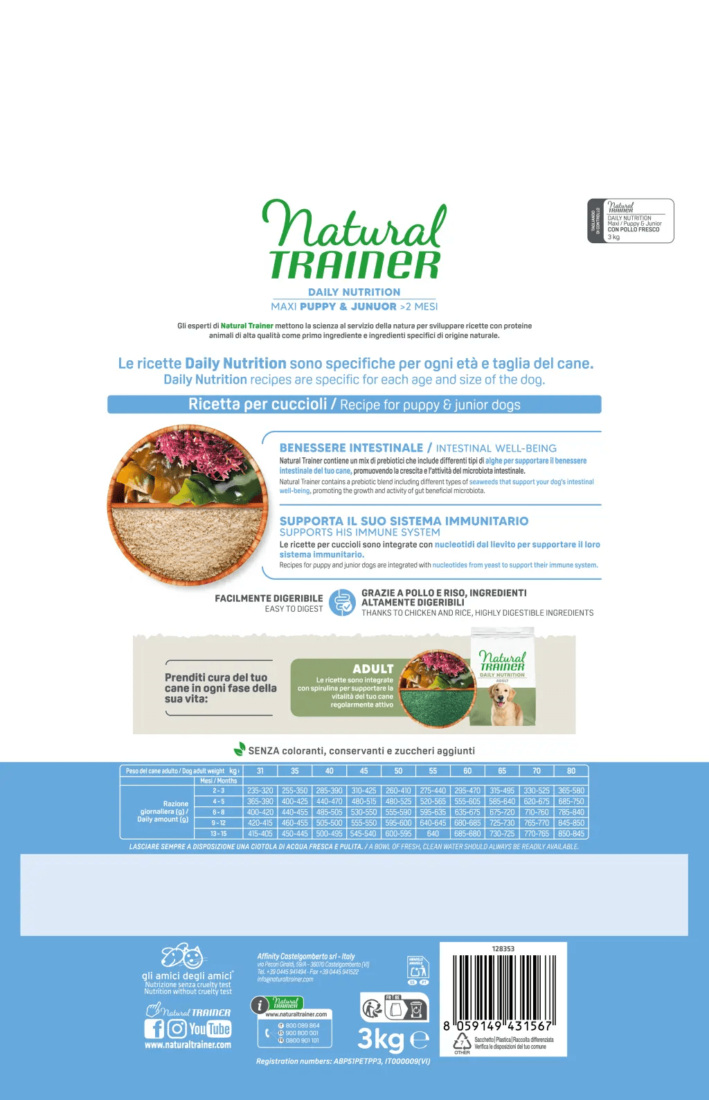 Natural Trainer Puppy e Junior Maxi con Pollo Fresco e Riso