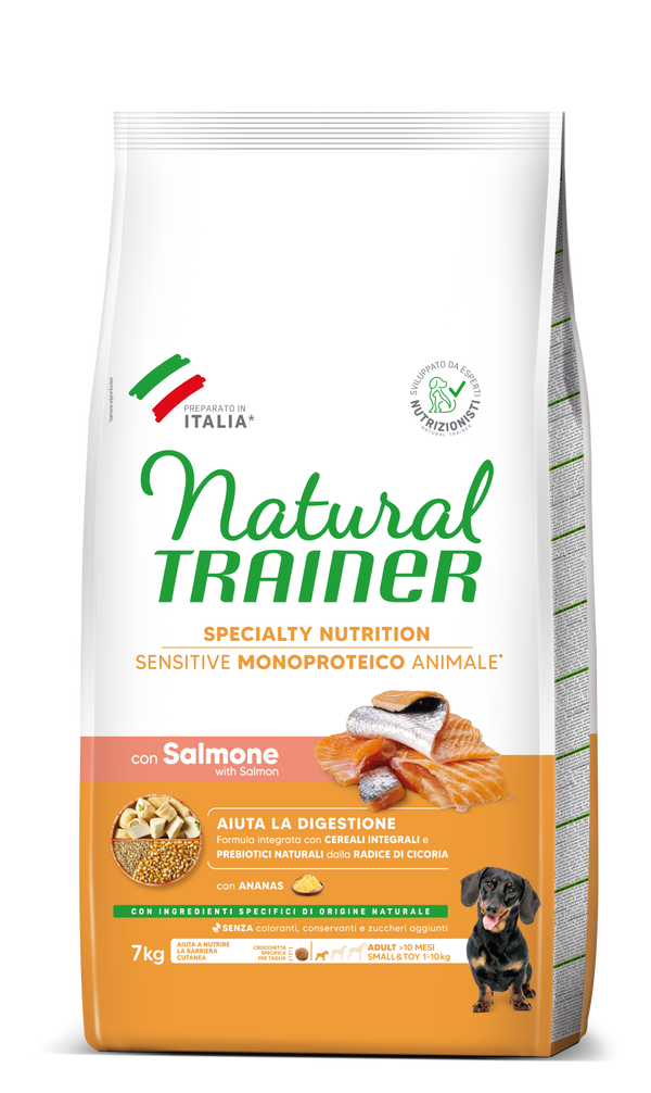 Natural Trainer Sensitive No Gluten Adult Small Toy con Salmone e Cereali Integrali 