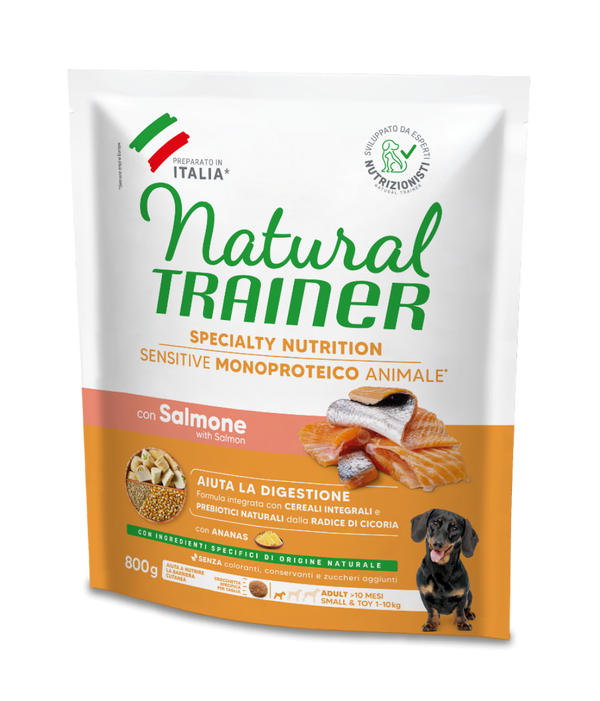 Natural Trainer Sensitive No Gluten Adult Small Toy con Salmone e Cereali Integrali 