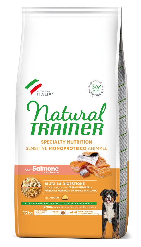 Natural Trainer Sensitive No Gluten Adult Medium Maxi con Salmone e Cereali Integrali