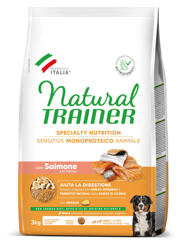 Natural Trainer Sensitive No Gluten Adult Medium Maxi con Salmone e Cereali Integrali