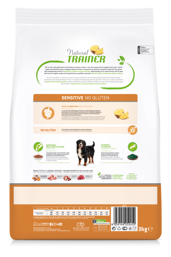 Natural Trainer Sensitive No Gluten Adult Medium Maxi con Salmone e Cereali Integrali
