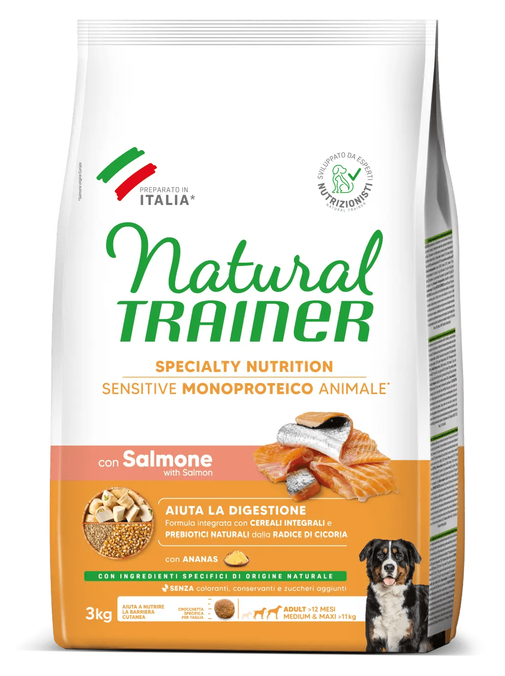 Natural Trainer Sensitive No Gluten Adult Medium Maxi con Salmone e Cereali Integrali