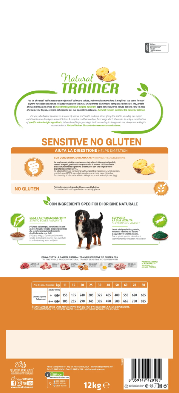 Natural Trainer Sensitive No Gluten Adult Medium Maxi con Uovo e Cereali Integrali