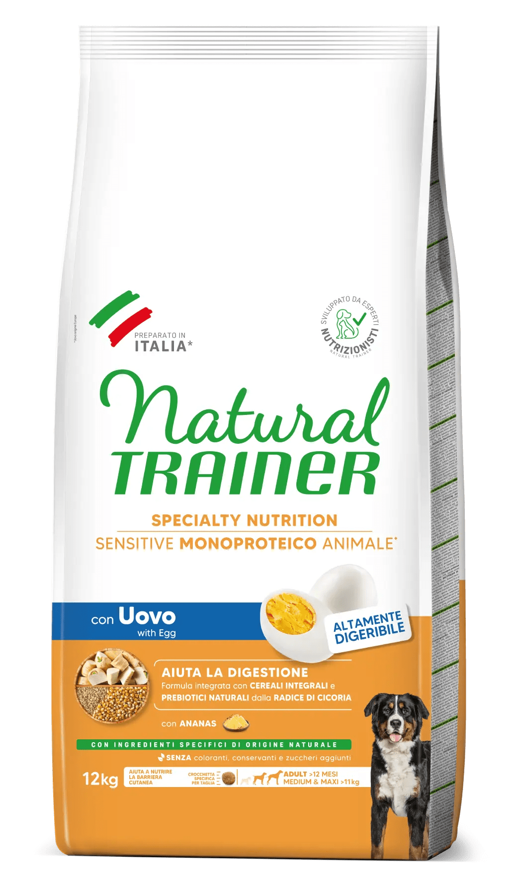 Natural Trainer Sensitive No Gluten Adult Medium Maxi con Uovo e Cereali Integrali