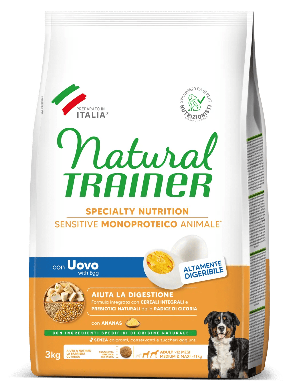 Natural Trainer Sensitive No Gluten Adult Medium Maxi con Uovo e Cereali Integrali
