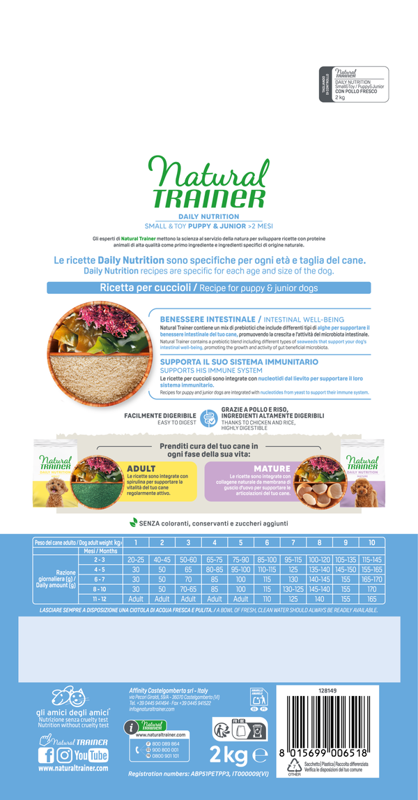 Natural Trainer Puppy e Junior Small Mini con Pollo Fresco e Riso