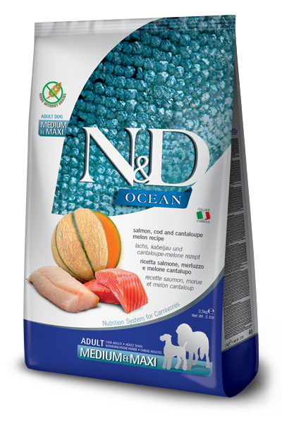 N&D Ocean Adult Medium/Maxi Salmone, Merluzzo e Melone Cantalupo