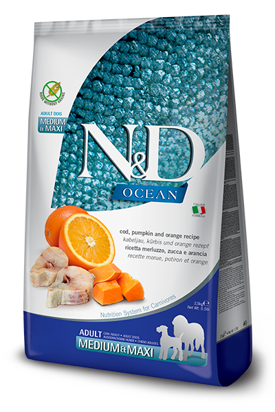 N&D Ocean Adult Medium/Maxi Merluzzo, Zucca e Arancia