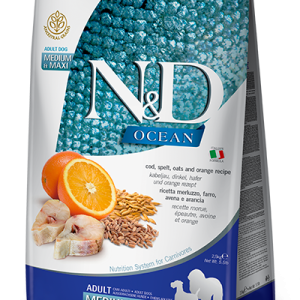 N&D Ocean Adult Medium/Maxi Merluzzo, Farro, Avena e Arancia