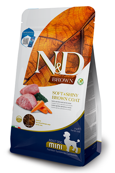 N&D Brown Coat Dog Adult Mini Agnello, Spirulina e Carota