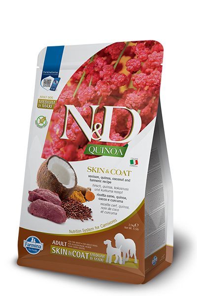 N&D Quinoa Dog Skin&Coat Cervo, Cocco e Curcuma Adult Medium/Maxi