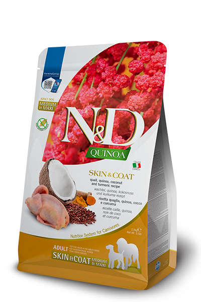 N&D Quinoa Dog Skin&Coat Quaglia, Cocco e Curcuma Adult Medium/Maxi