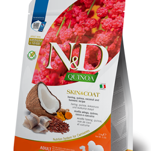 N&D Quinoa Dog Skin&Coat Aringa, Cocco e Curcuma Adult Medium/Maxi