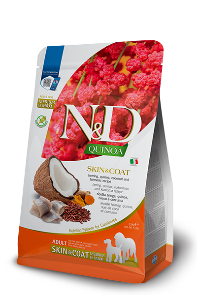 N&D Quinoa Dog Skin&Coat Aringa, Cocco e Curcuma Adult Medium/Maxi