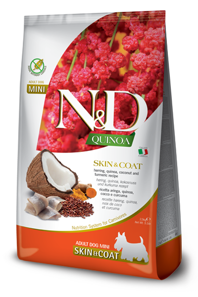 N&D Quinoa Dog Skin e Coat Aringa, Cocco e Curcuma Adult Mini