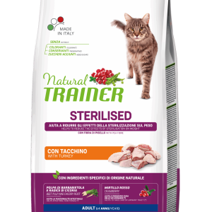 Natural Trainer Cat Dry Adult Sterilised con Tacchino e Fibra di Pisello