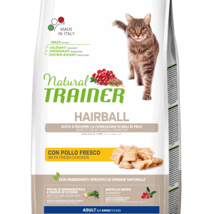 Natural Trainer Cat Dry Adult Hairball con Pollo Fresco e Mix di Fibra