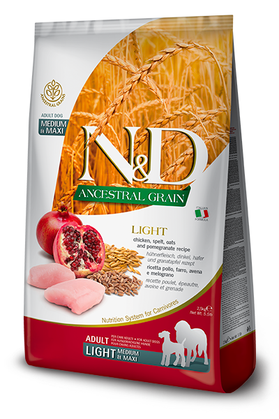 N&D Ancestral Grain Light Medium/Maxi Pollo, Melograno, Farro e Avena