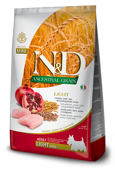 N&D Ancestral Grain Light Mini Pollo, Melograno, Farro e Avena