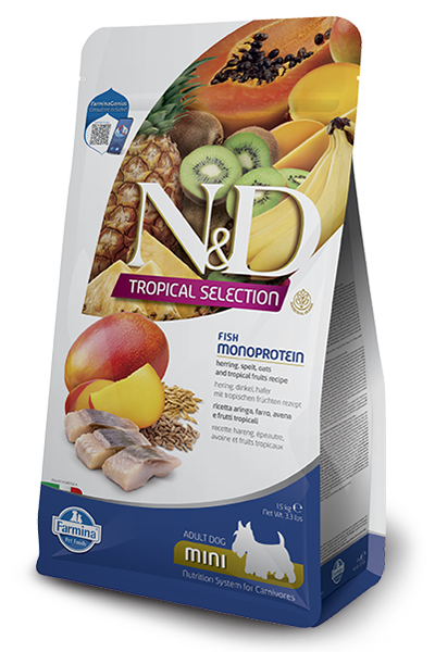 N&D Tropical Selection Adult Mini Aringa, Farro, Segale e Frutta Tropicale